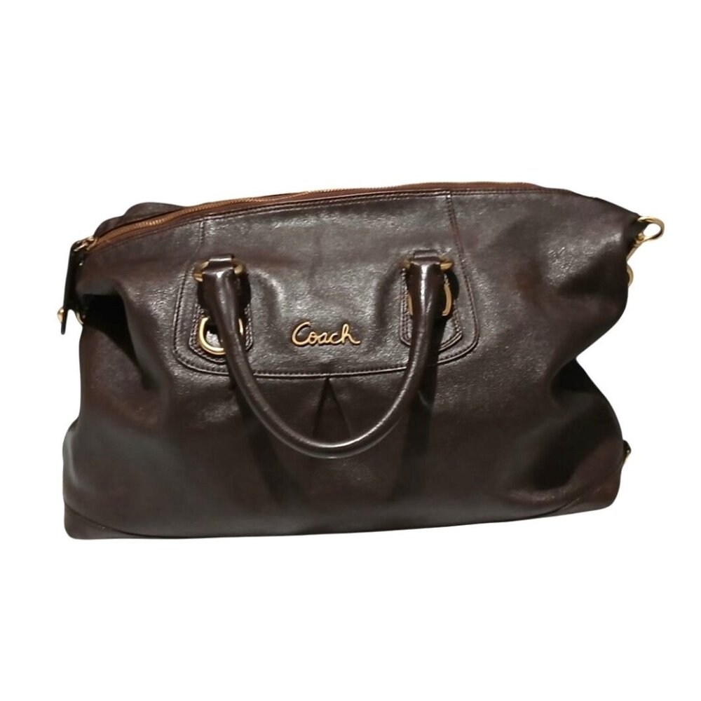 Coach Ashley Walnut Brown Leather Carryall Satchel Shoulder HandBag F15447s Tote